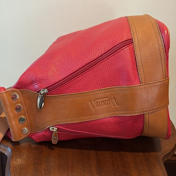 Valentina Backpack Shoulder bag sling back Italian leather Red/ Brown - Picture 7 of 14